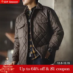 Maden Retro Quilted Diamond Grid Jacket Loose Fit Cotton-padded Coat Collar Warm Versatile Men's Outerwear for Autumn and Winter