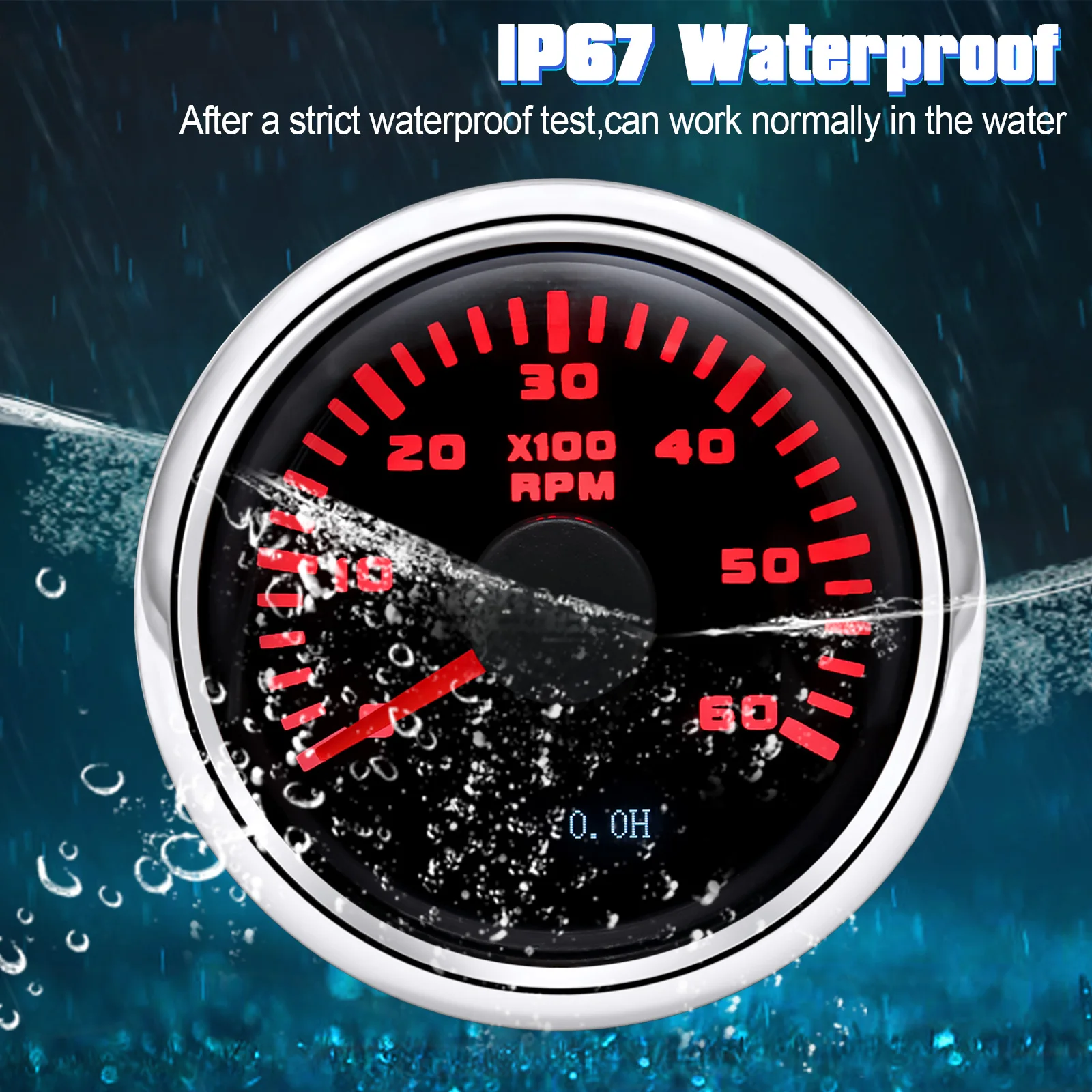 52mm(2'') Pointer Tachometer Engine Hourmeter RPM Meter 3K 4K 6K 12V 24V With Red Backlight For Car Marine Boat Tractor 12V/24V
