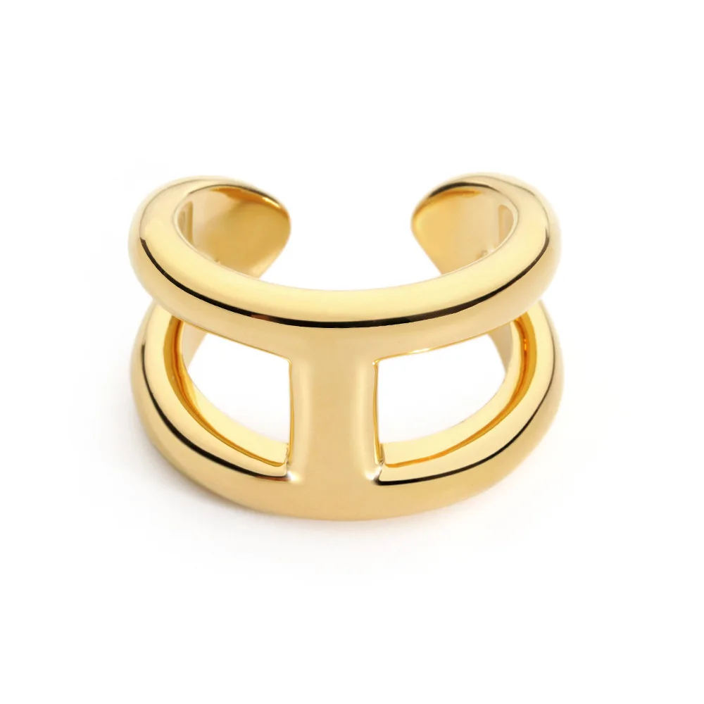 Korean Double Layer Line H Letter Hollow Ring Gold Plated Copper Creative I-Shaped Open Ring Fashion Napkin Ring Women Jewelry