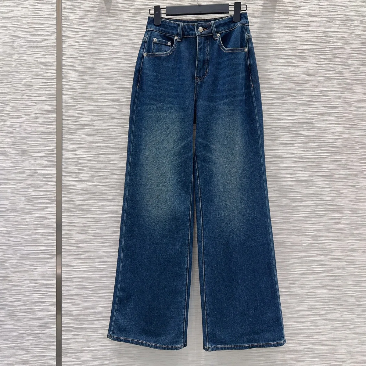 High Quality Women High Waist Wide Leg Jeans, Button Zipper Denim Pants, Solid Color Loose Full Length Trousers lyt2610749
