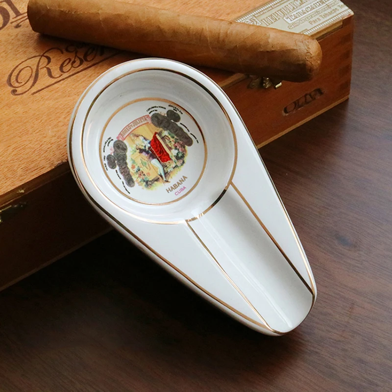 Ceramic Cigar Ashtray Single Cigar Holder Round Ash Slot 4 Colors Tobacco Cigarette Ashtray Cigar Gadgets With Gift Box