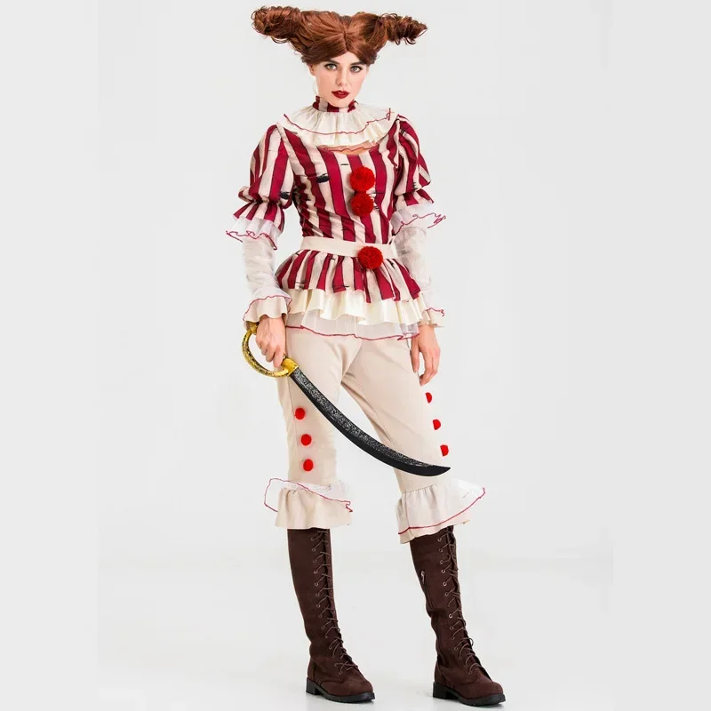 Clown Cosplay The Clown Costume Joker Horror Scary Mask Suit Women Suits Top Pants Collar Halloween Party Girls