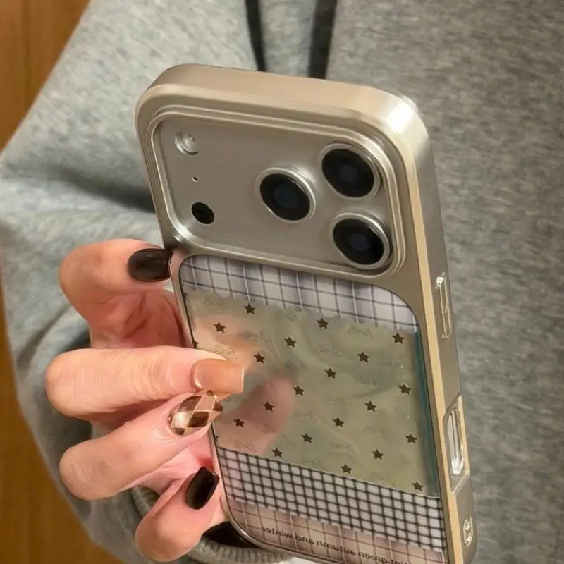

INS Высококачественный коричневый, синий, сетчатый зеленый плиссированный чехол для телефона со звездой из смолы для iPhone 17, Air 16, 14, 13, 12, 11 Pro Max MINI Plus Y2K Cover