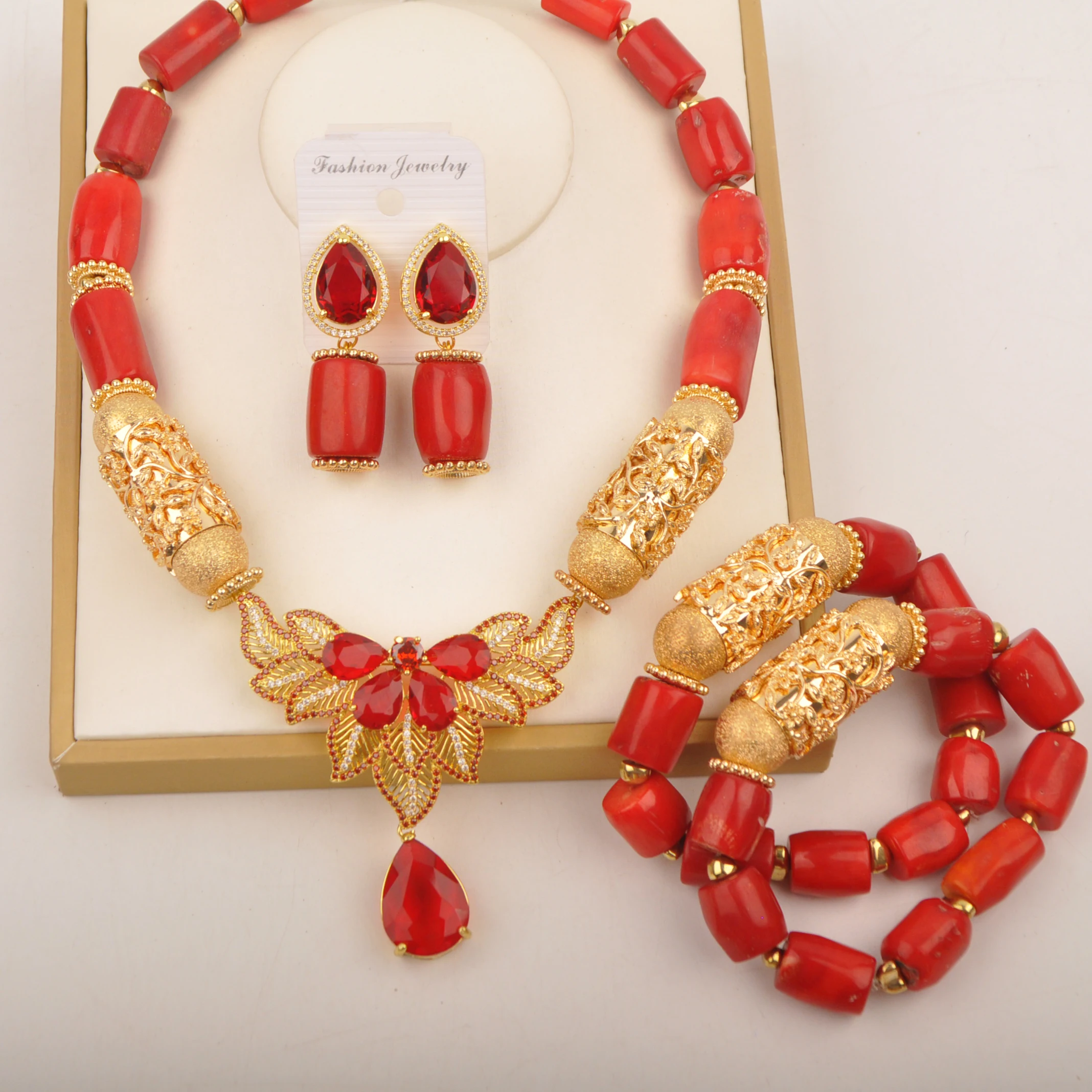 

Nigerian Bride Wedding Jewelry Red Coral Jewelry Set for Women