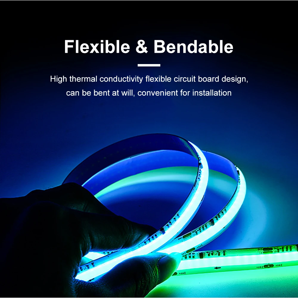 Dream Color COB LED Strip, Fita de Luz FCOB Flexível para Decoração, Fita Endereçável, 720LEDs, Alta Densidade, 5mm, 12V, 24V, WS2812B, WS2812B