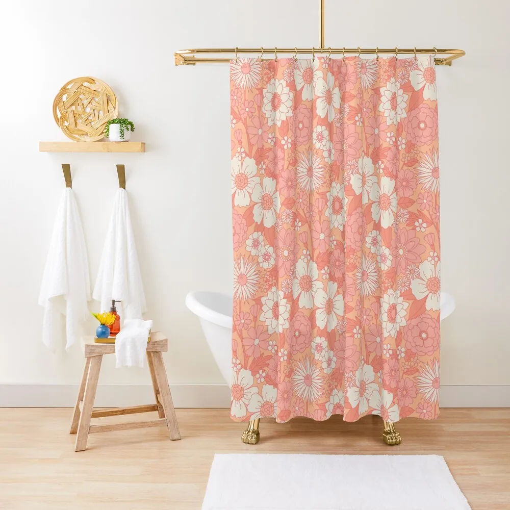 Peachy Keen Retro Floral Shower Curtain Bathroom And Shower Shower Bath Curtain