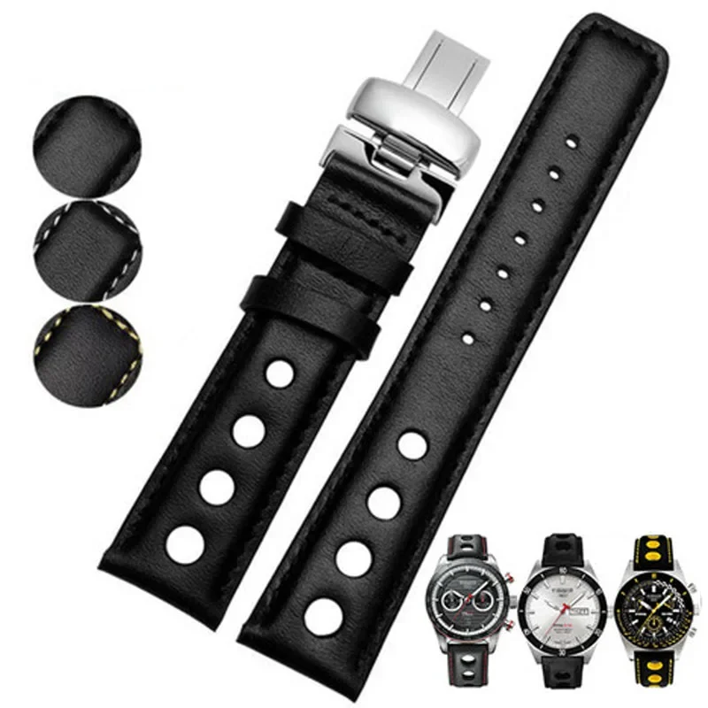 T91 1853 PRS516 için Watchband 20mm hakiki deri kayış erkek saatler Band kelebek toka ile siyah kahverengi yumuşak dana kemer