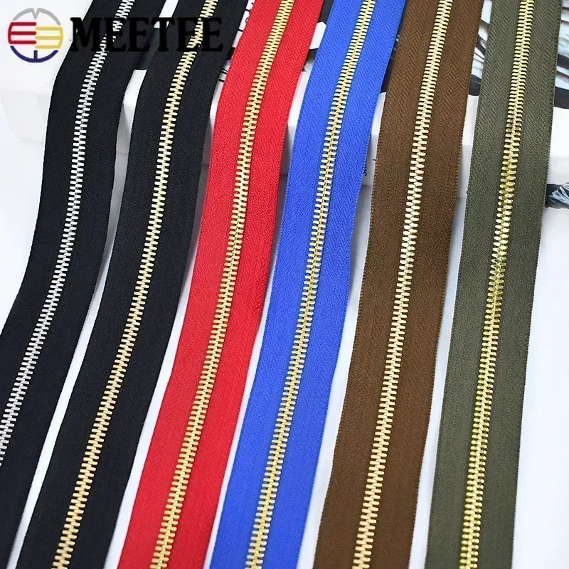 1/2/3Yards 5# Colored Metal Zipper Gold/Sliver Teeth Double Puller Open-end Zips for Bag Garment Zip Repair Kit Sewing Accessory
