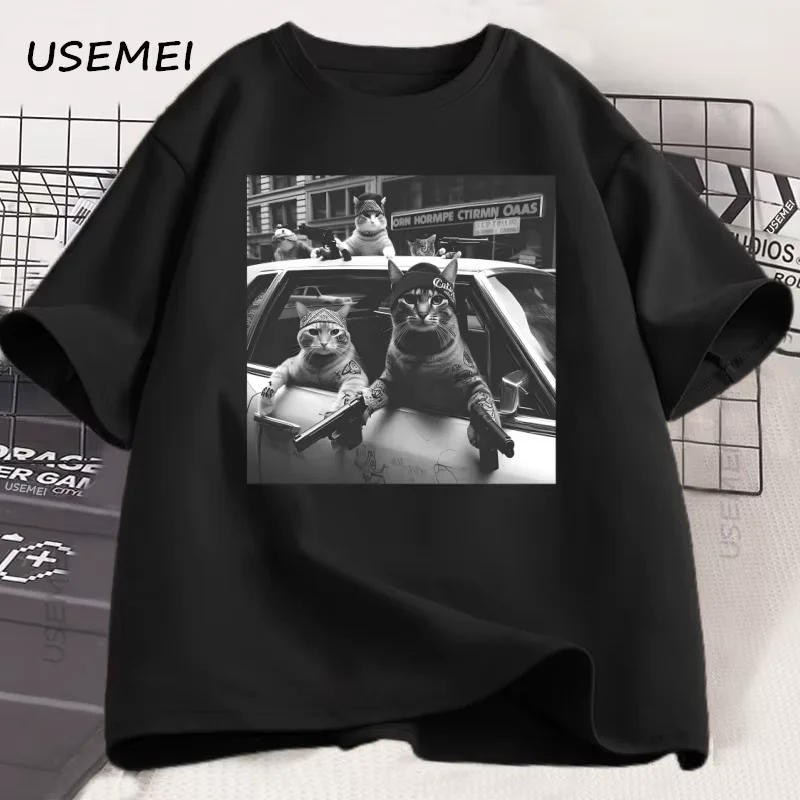 Funny Cat Gang T-Shirt Sarcastic Tshirt Unisex Oversized Graphic Tees Round Neck Short Sleeve Vintag