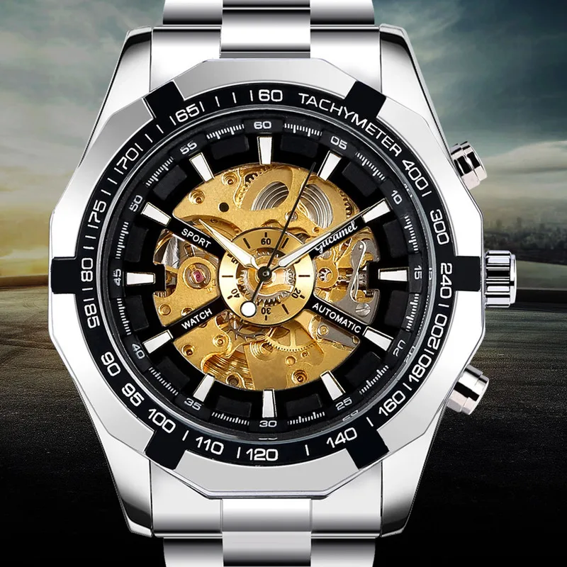 High-end Automatic Mechanical Watch Men Luxury Skeleton Mens Watches Stainless Steel Strap Business Wristwatch Relogio Masculino