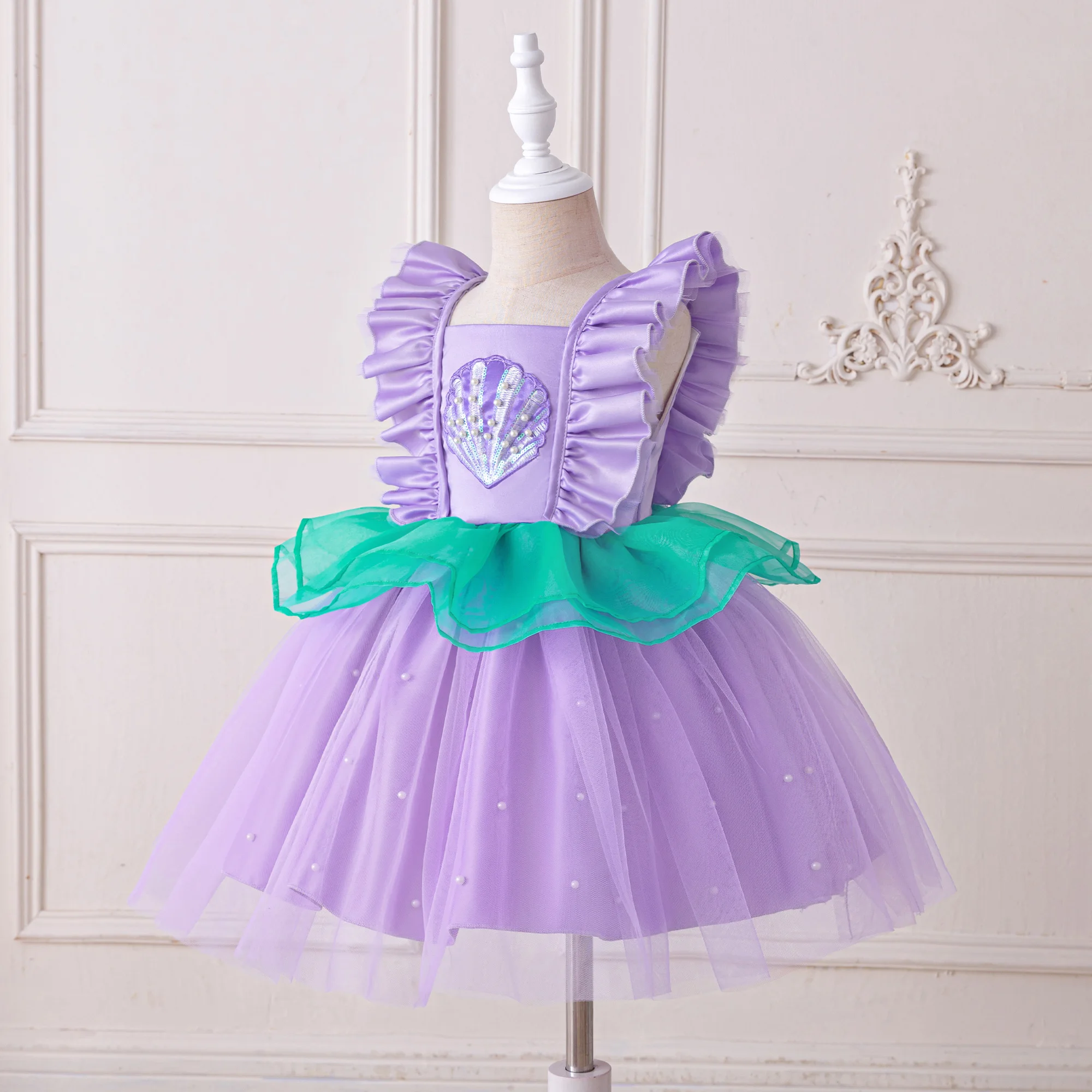 Kleine Meerjungfrau Ariel Partykleid für Mädchen, Karneval Cosplay Halloween Kostüm, Geburtstags-Prinzessinnenkleid, Meerjungfrauen-Kinderkleidung – Detail 3