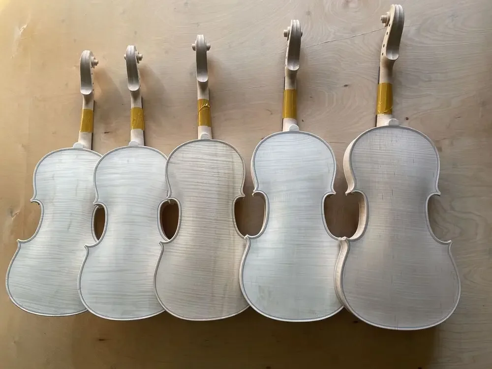 one 1pcs 4/4 Full Size Violin Kit Unfinished White Flame Maple Back Neck Spruce Top Ebony Fitting High Quality for Luthier DIY