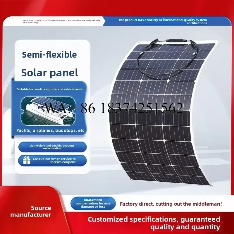 Wmwmnu Marine Grade Waterproof 12V 100W 150W 200W 300W Semi Flexible Solar Panel Kit with Controller for Boat RV Caravan