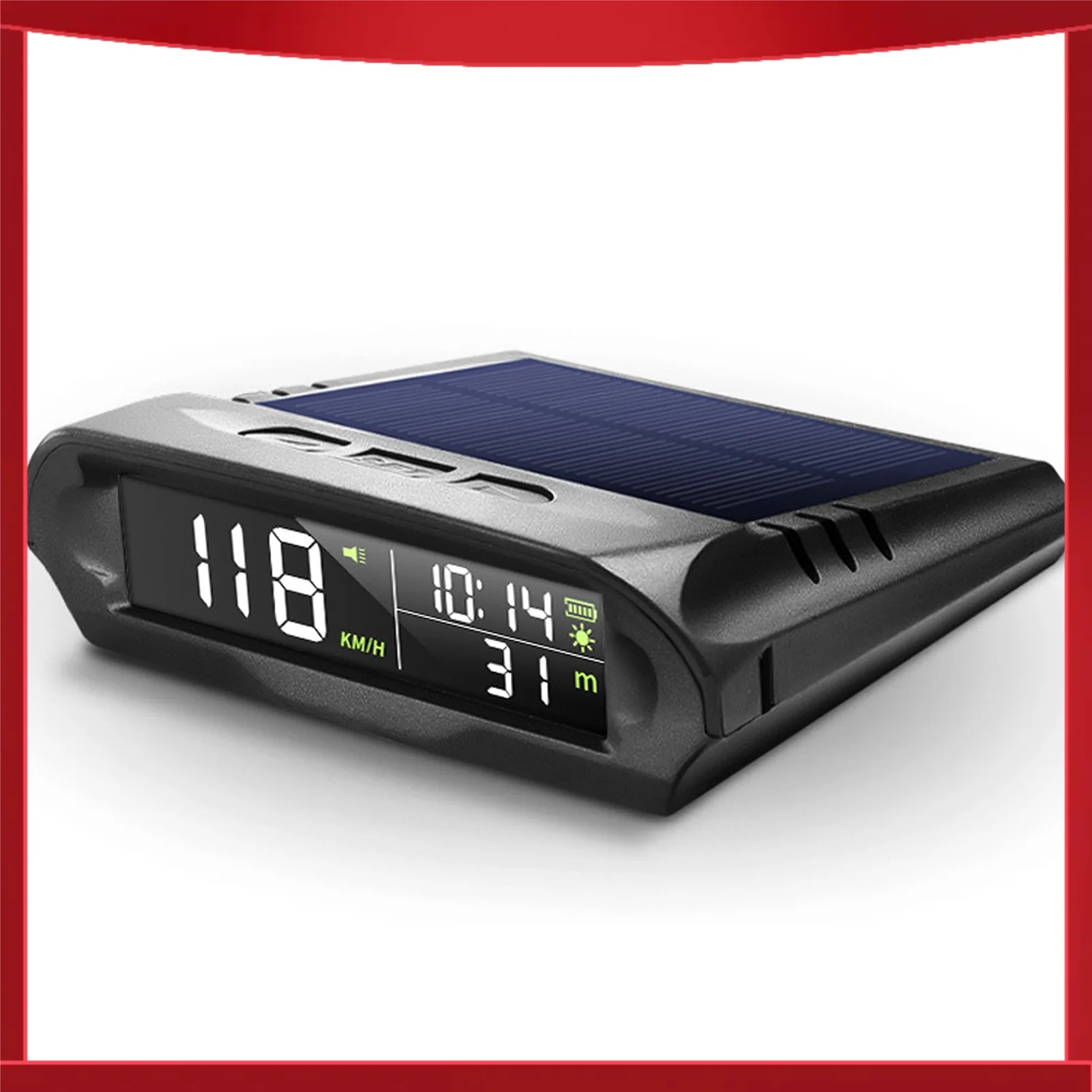 Solar GPS Digital Speedometer Car Wireless Headup Display with LCD Screen Overspeed Alarm KMH/MPH Time/Altitude/Temperature/Spee