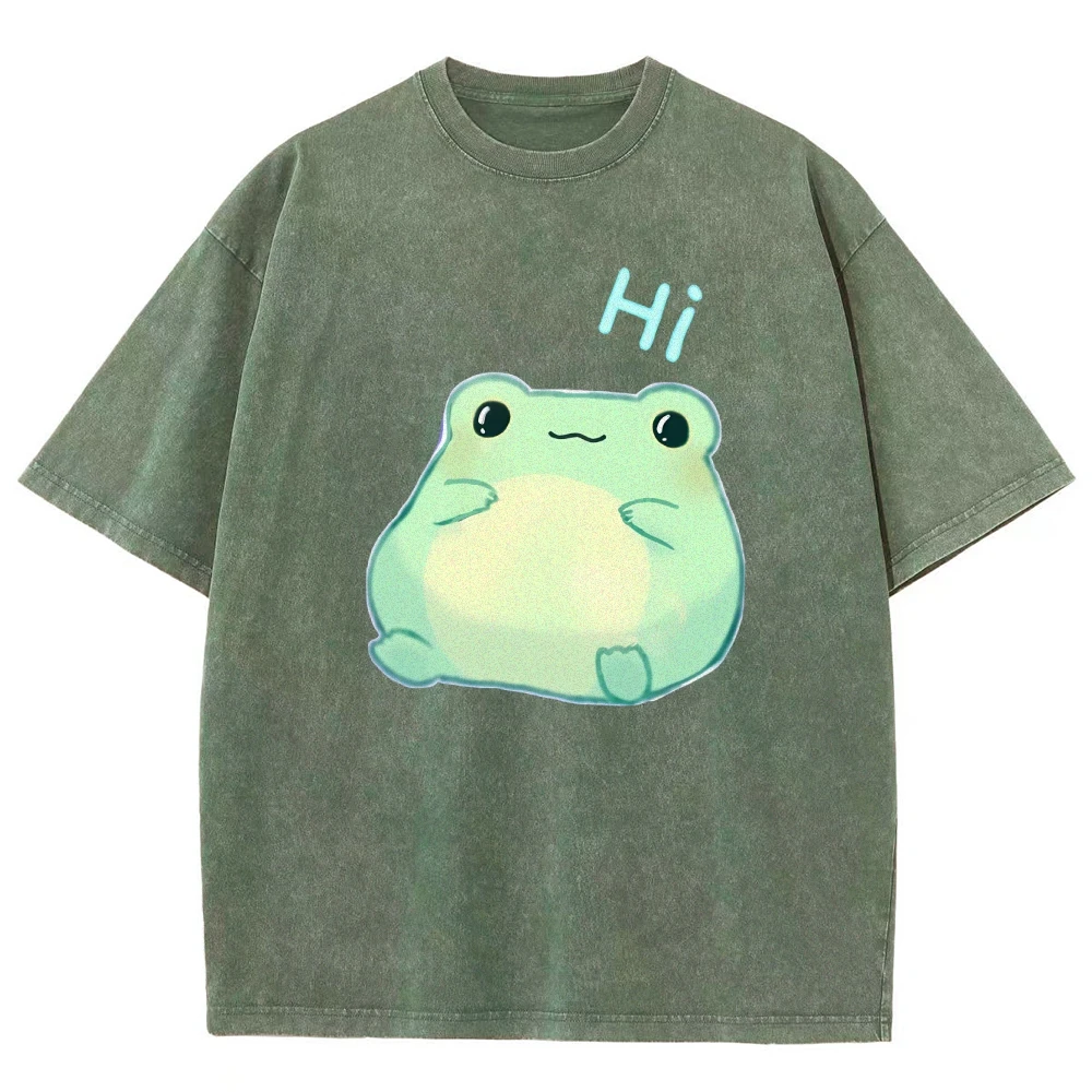 تي شيرت نسائي صيفي برسومات Y2K 100% سرير مغسول كبير الحجم مناسب مع نمط علامة مائية لطيف على شكل ضفدع قابل للتخصيص #4
