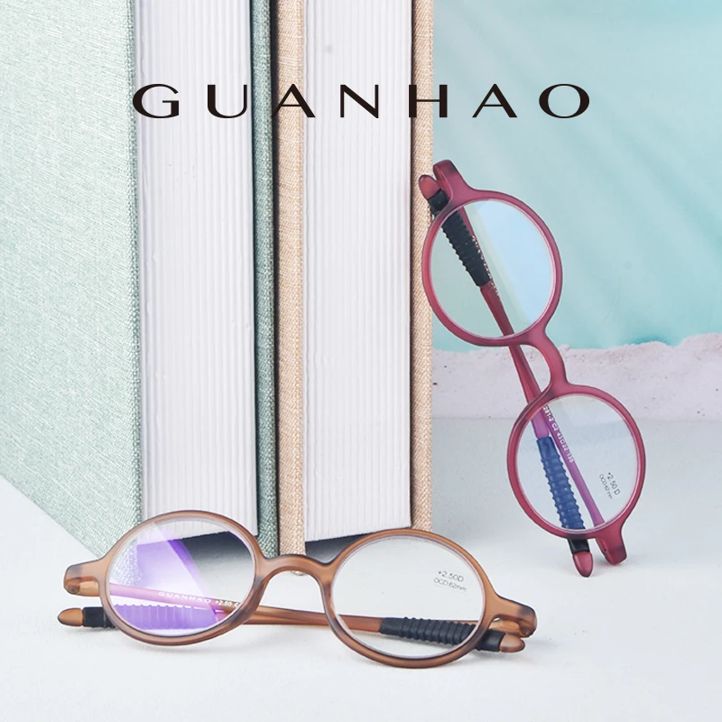 Guanhao Anti Blue Light Reading Glasses Vintage Round Frame Clear Elderly Glasses Men's TR90 Portable Women's Presbyopia Glasses