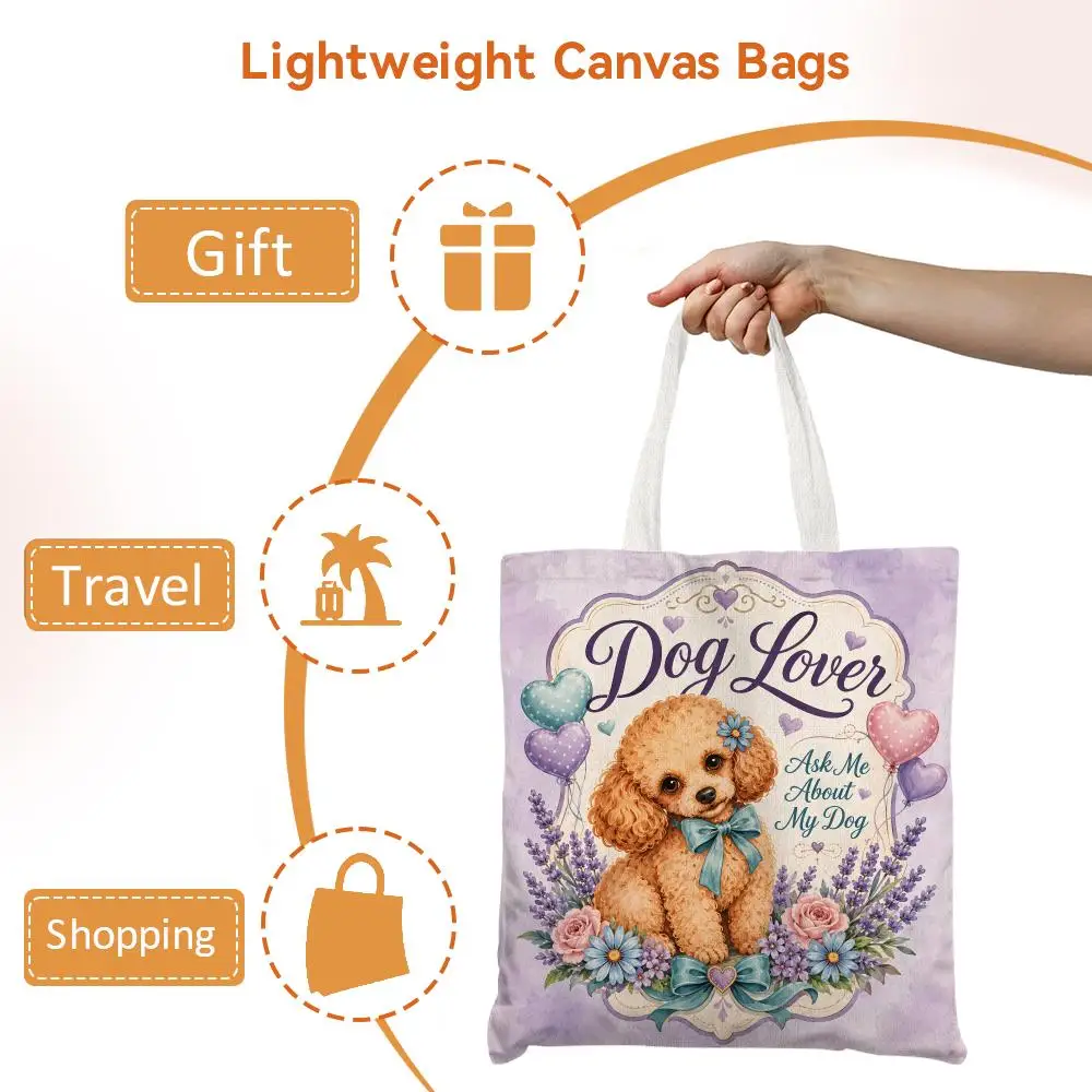 Tell Me About Your Dog Storage Bags Large Capacity Canvas Tote Bag Reusable Shoulder Handbag for Daily Shopping Travel 5