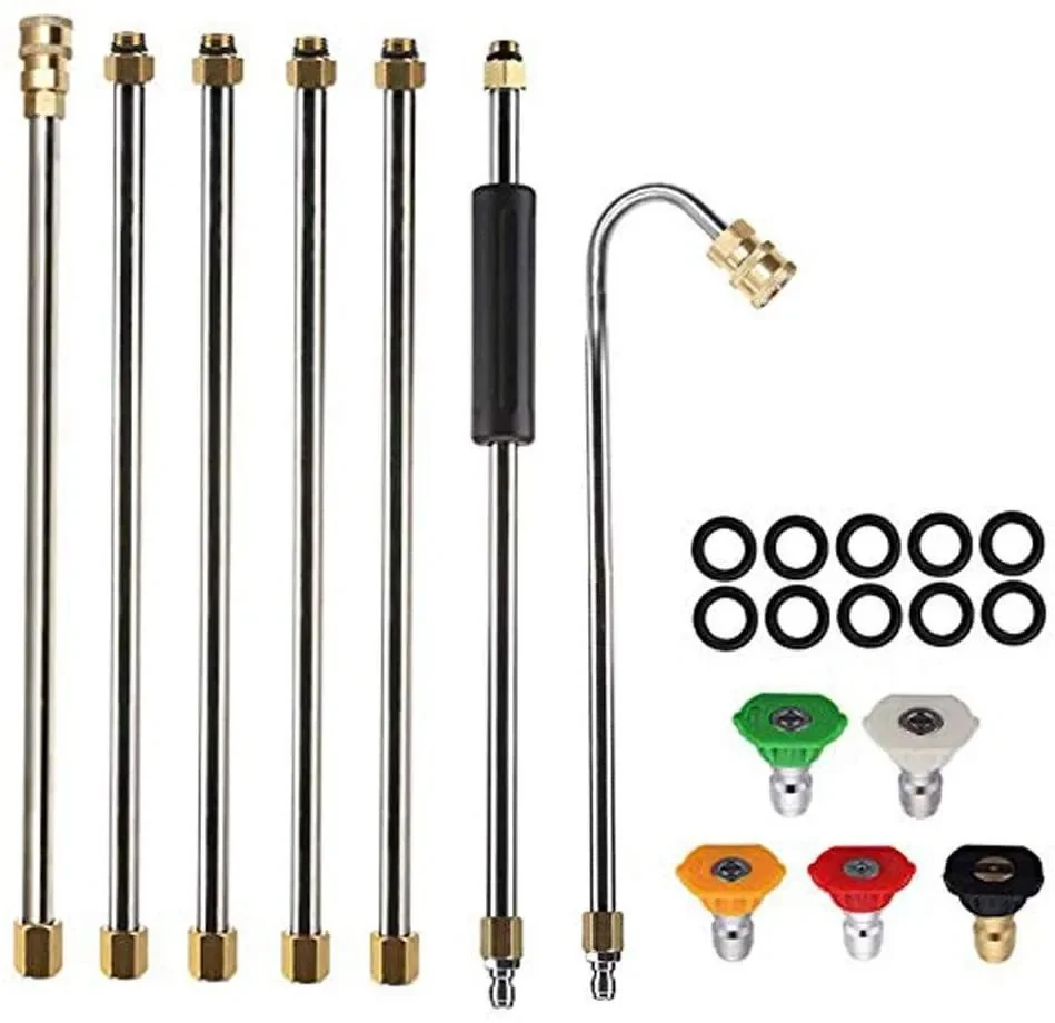 High Pressure Water Gun Stainless Steel Extended Rod U-rod 7-piece High Pressure Washer 1/4 Quick Insert 5-color Nozzle 4000psi