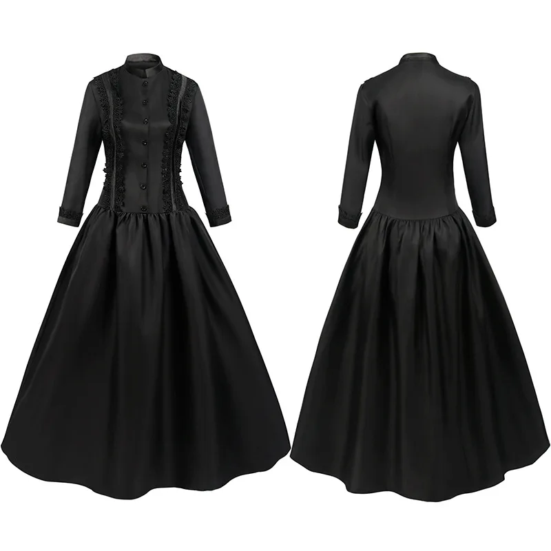 Halloween Medieval Retro Punk Gothic Court Princess Dress Royal Lady Ball Dress Elegant Devil Christmas Victorian Black Dress