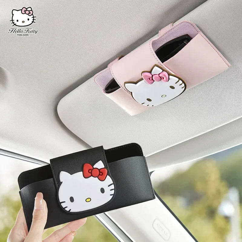 Cute Sanrio Car Glasses Clip Kuromi Accessories Kawaii Cartoon Anime Storage Sunglasses Clip Case Car Decoration for Girl Gifts