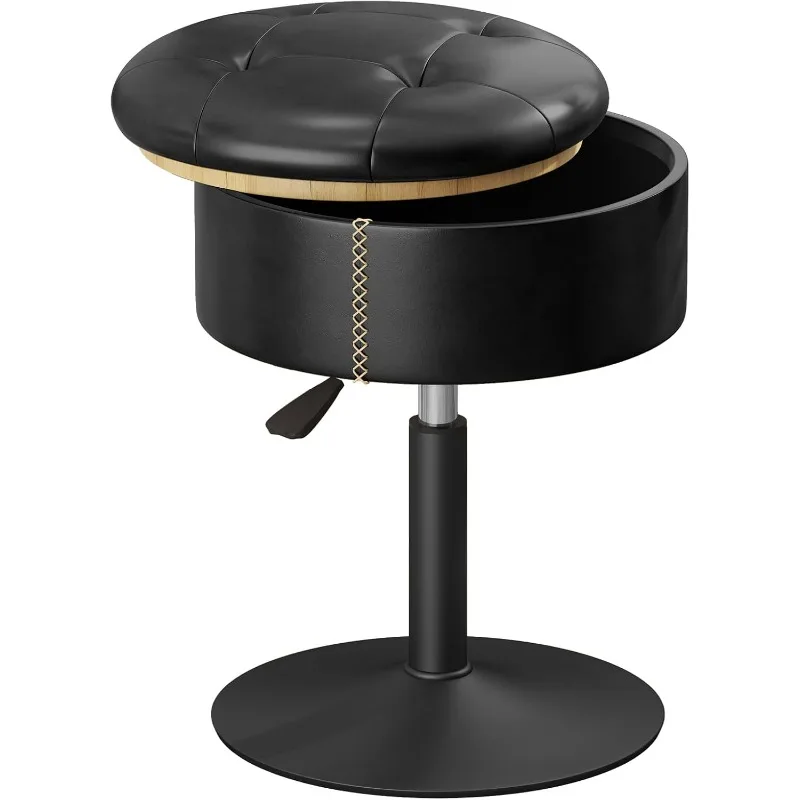 

Adjustable Storage Stool Chair for Vanity Desk Bathroom Bedroom, 360° Swivel Small Black Makeup Vanity Stool Vanity Chair