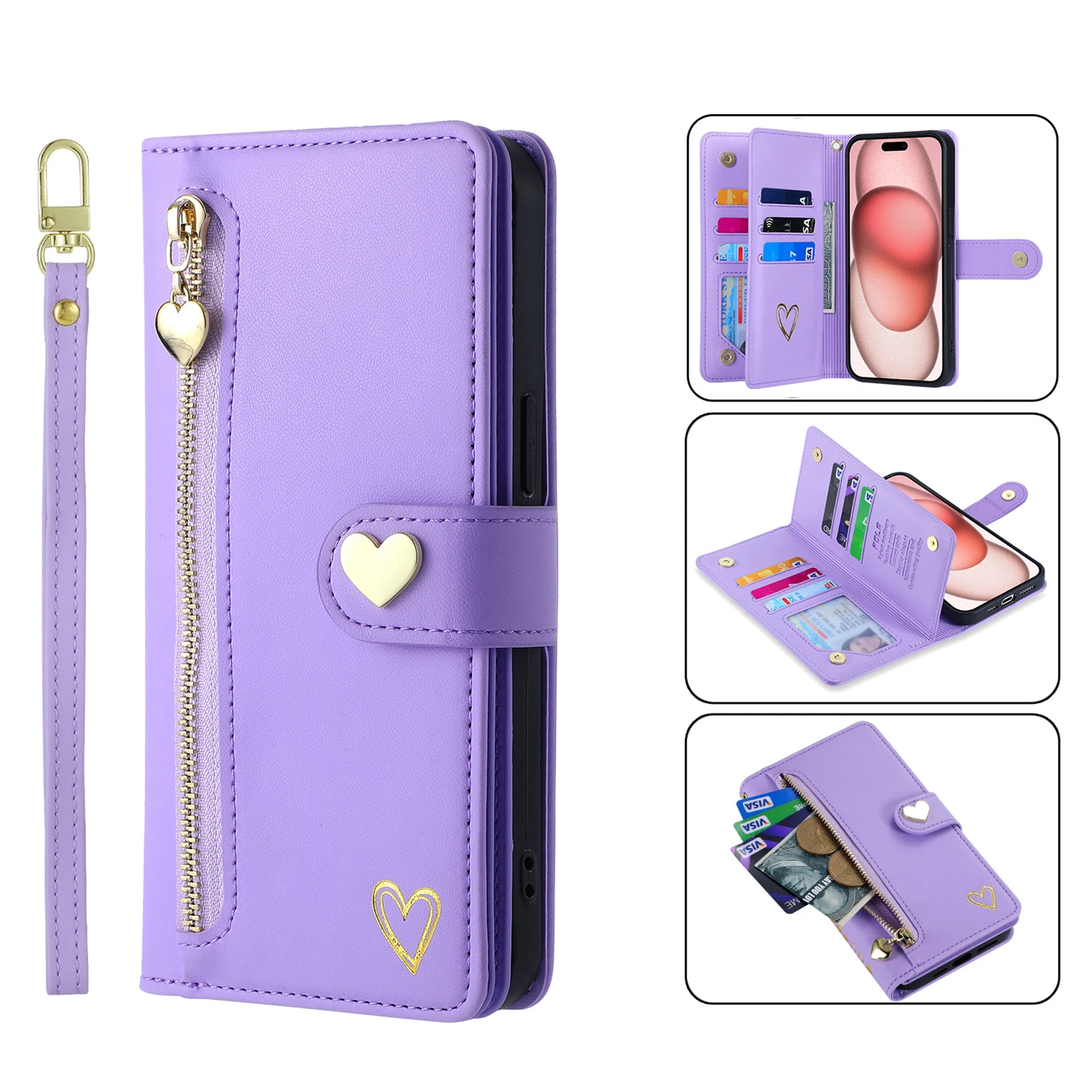 Leather Lanyard Wallet Case for Sony Xperia 10 5 1 Vi V IV iii ii Luxury Zipper 9 Cards Slot Shoockproof Wrist Strap Book Cover