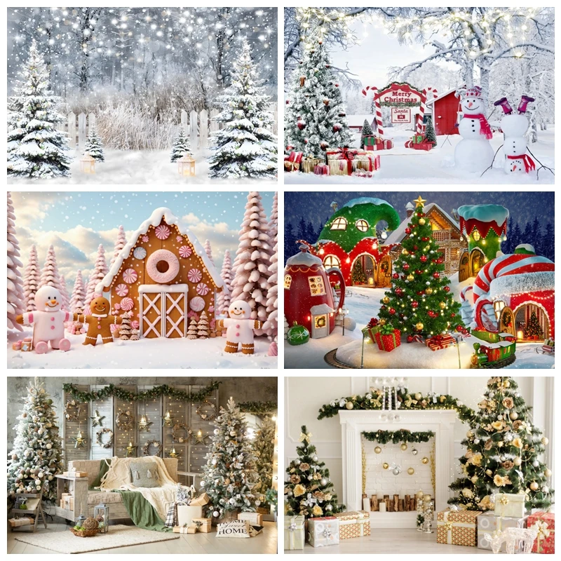 

Christmas Photography Backdrop Xmas Tree Fireplace White Brick Toy Winter Family Festival Party Decor Background Photo Studio