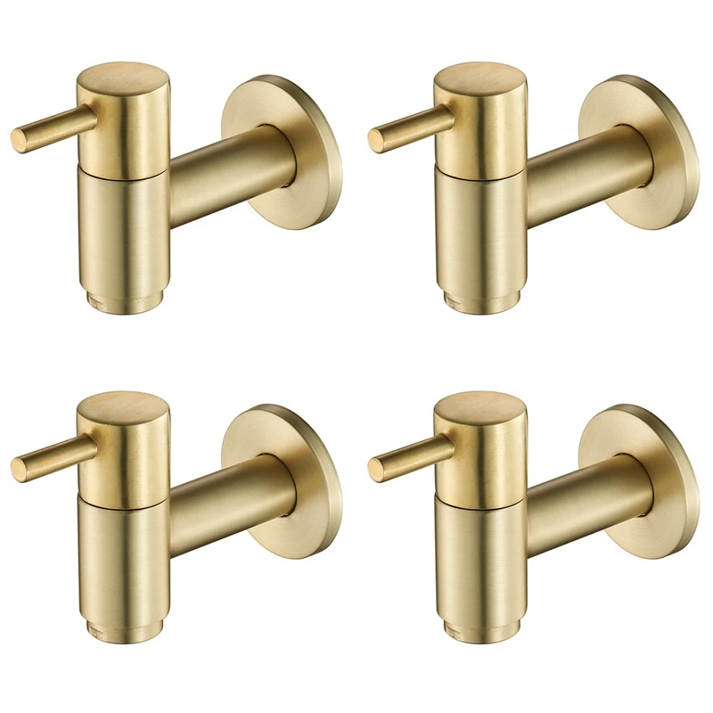 

Hot 4X Brushed Gold Round Copper Wall Mounted Washing Machine Tap Mop Pool Tap Garden Outdoor Bathroom Water Faucet