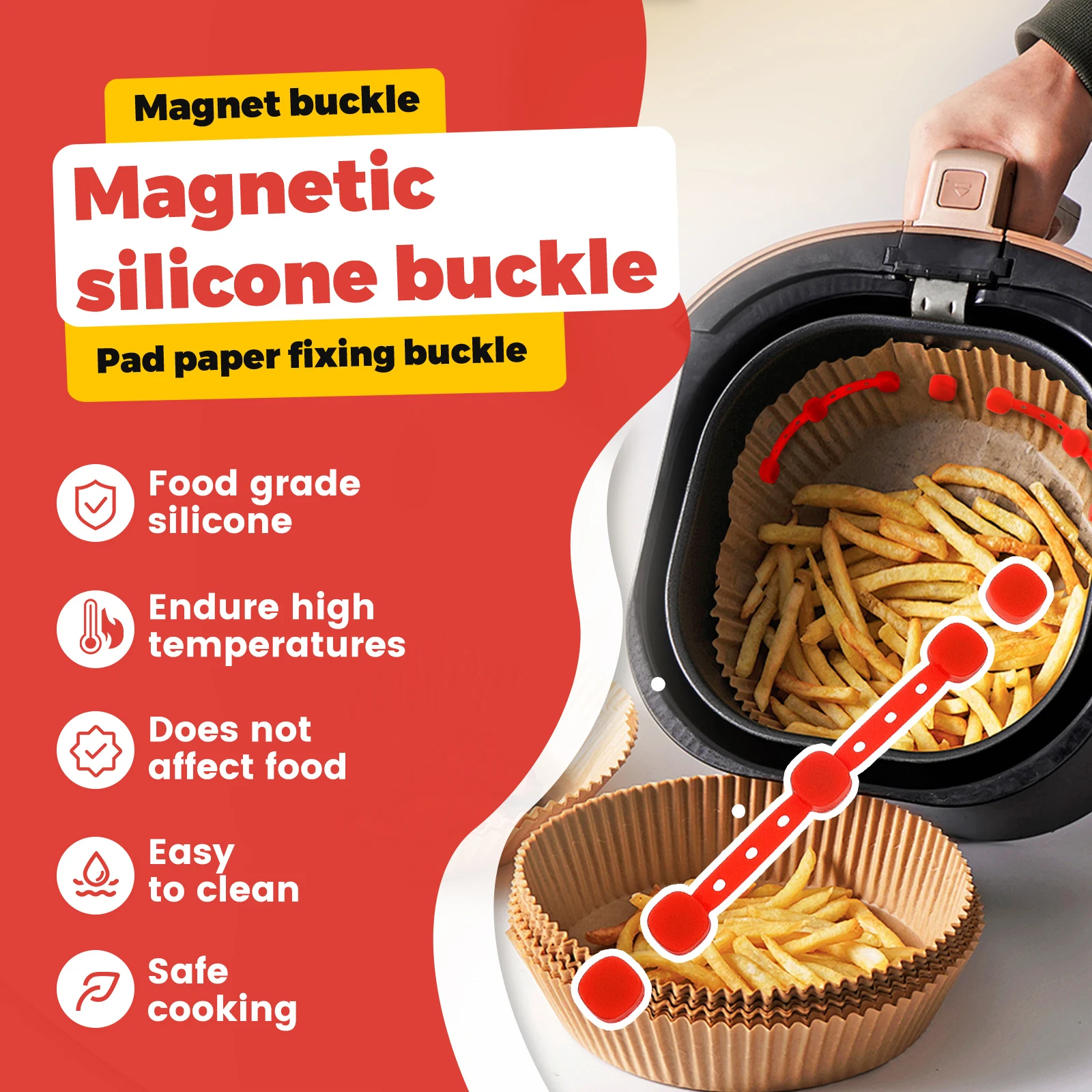 8 Magneti Per Friggitrice Ad Aria 12 Cm – Clip In Silicone Resistenti Al Calore Per Carta Forno, Compatibili Con Cestelli Singoli E Doppi, Colore Rosso