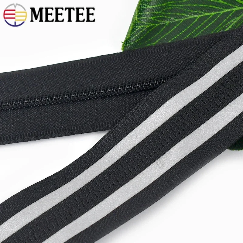 1/2/3/5M 3# 5# Waterproof Zippers Reflective Nylon Zipper Black Invisible Zips for Outdoors Backpack Bags DIY Sewing Accessories