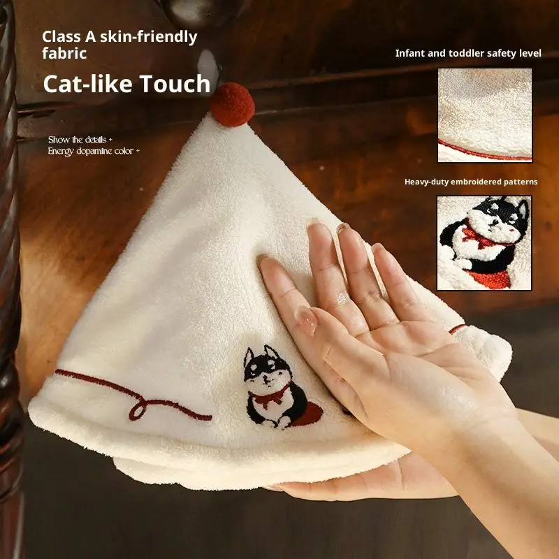 

1PC Home Hanging Hand Towel For Bathroom Kitchen For Children Adult Thickened Absorbent No-shedding Embroidery Drying Towel
