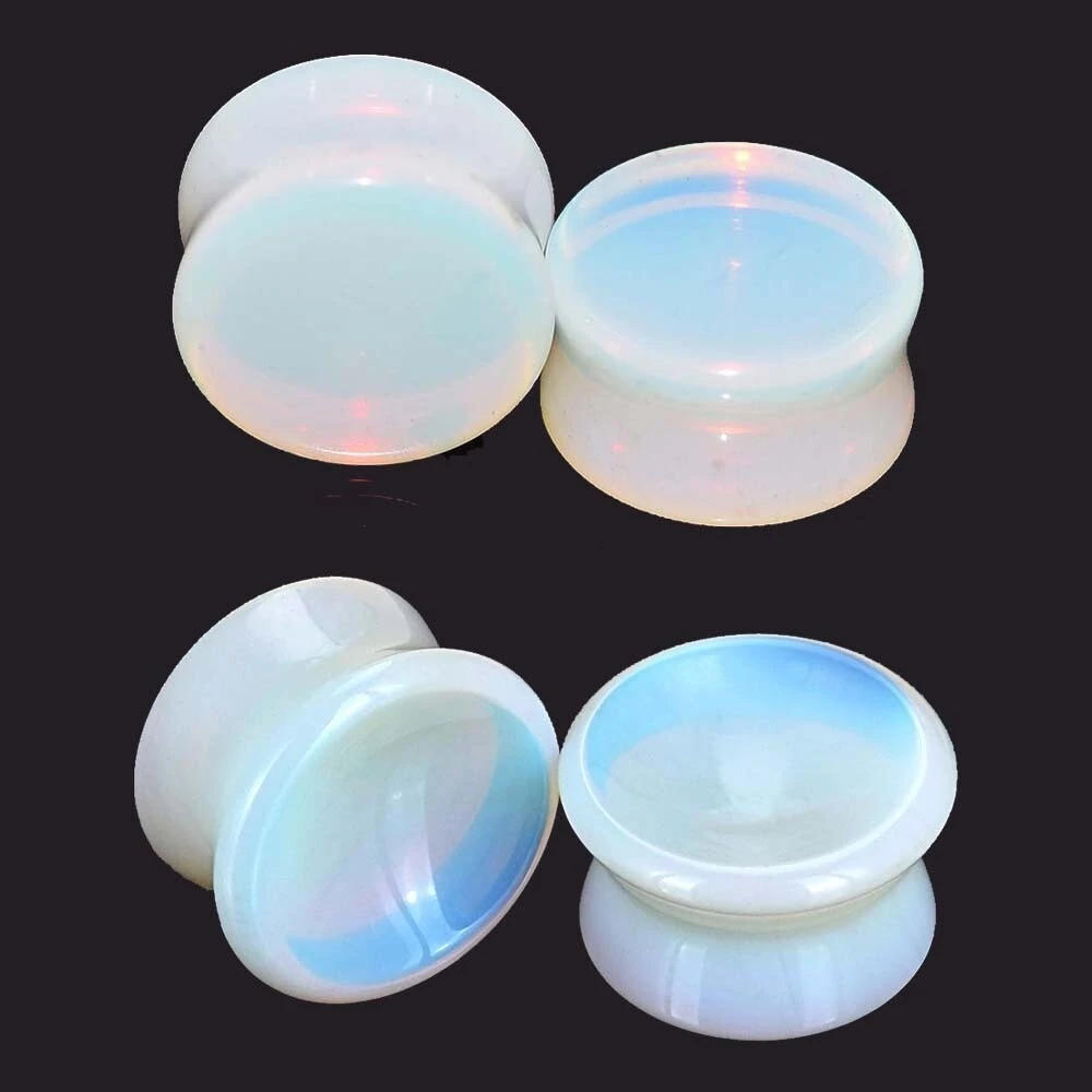 1-2Pairs Opalite Ear Gauge Natural Stone Flesh Tunnels Saddle Double Flared Plug Body Piercing Jewelry 2G-5/8“