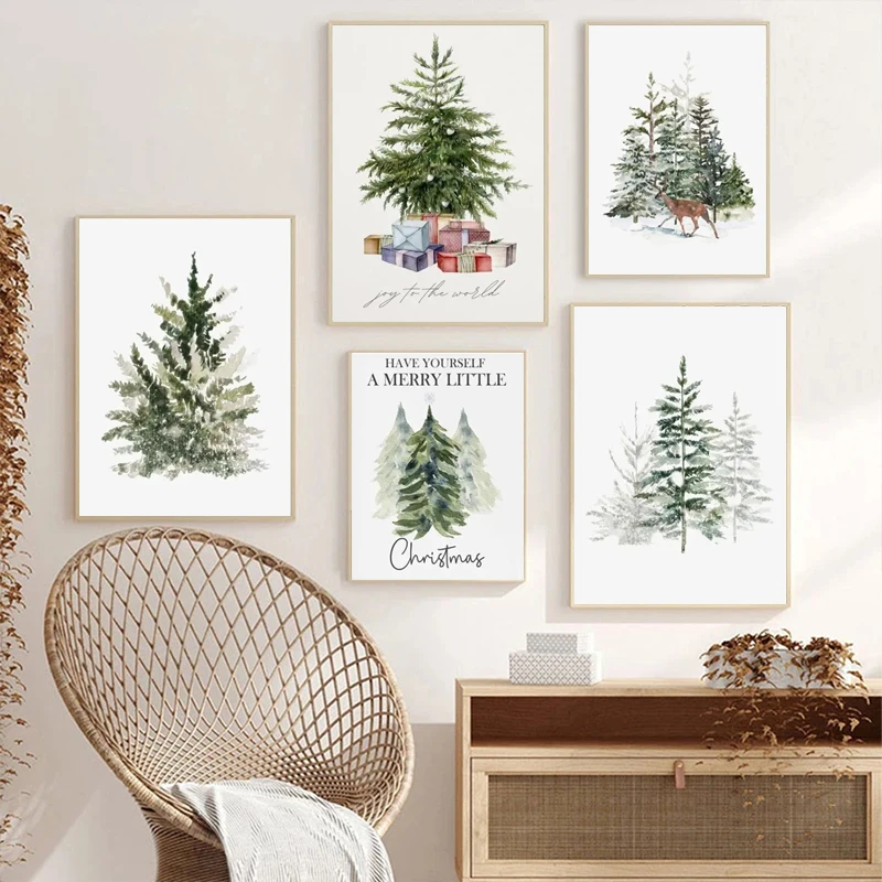 1pc frameless Canvas Painting Abstract Christmas Tree Wall Art Canvas Painting Posters and Prints Merry Christmas Forest HD Pict