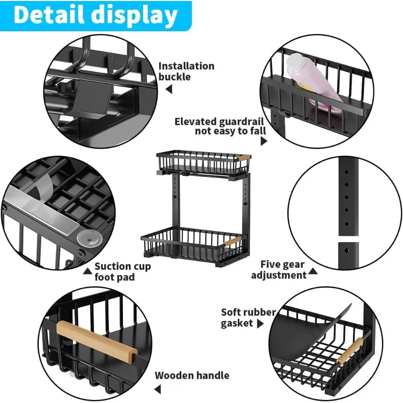 2 ชั้นภายใต้อ่างล้างจาน,2 แพ็คเลื่อนลิ้นชักสําหรับห้องครัวห้องน้ํา Pantry