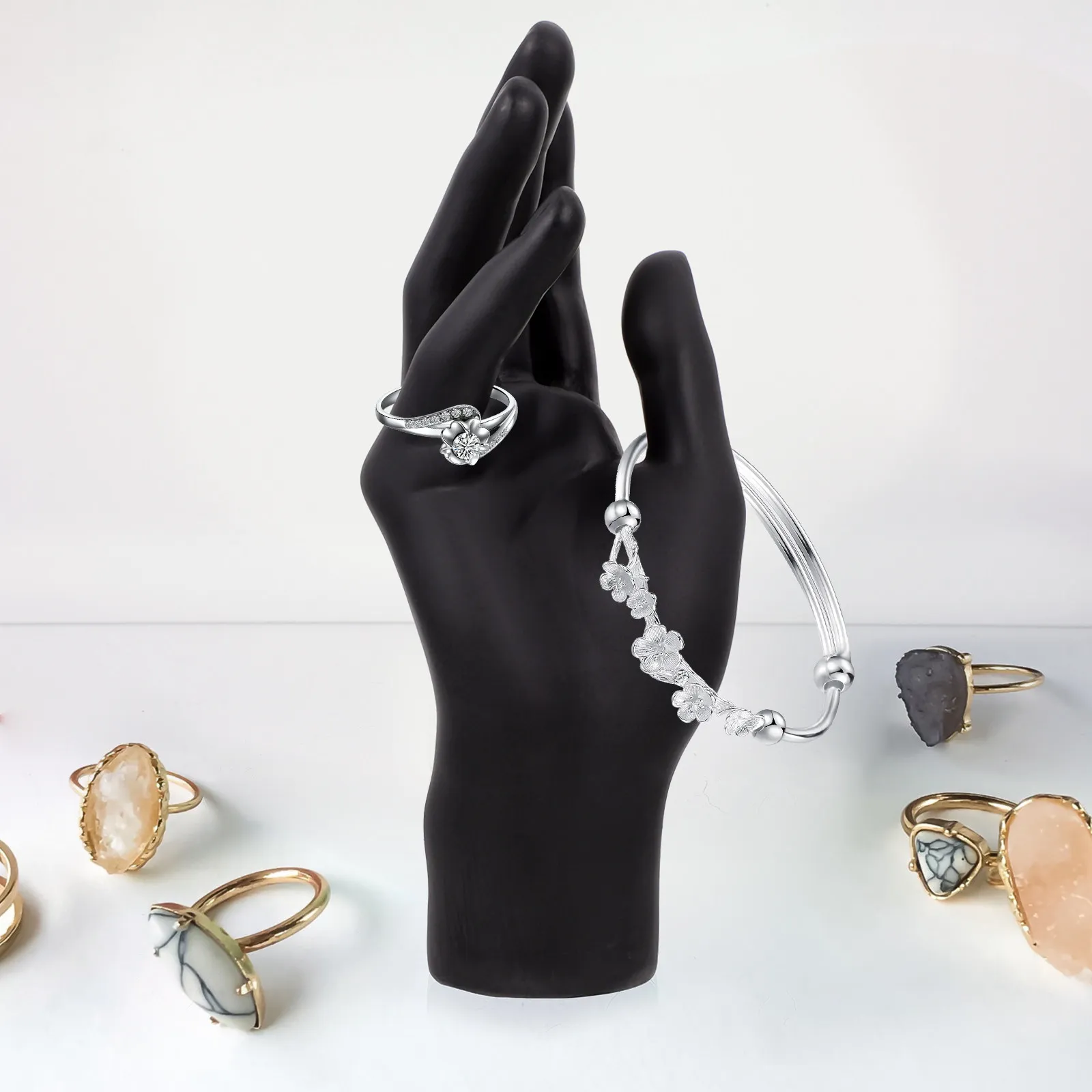 

1 шт. пластиковая подставка-держатель для ювелирных украшений: кольца, браслеты, настольная витрина, элегантный и стильный дизайн, подставка-рука для демонстрации украшений