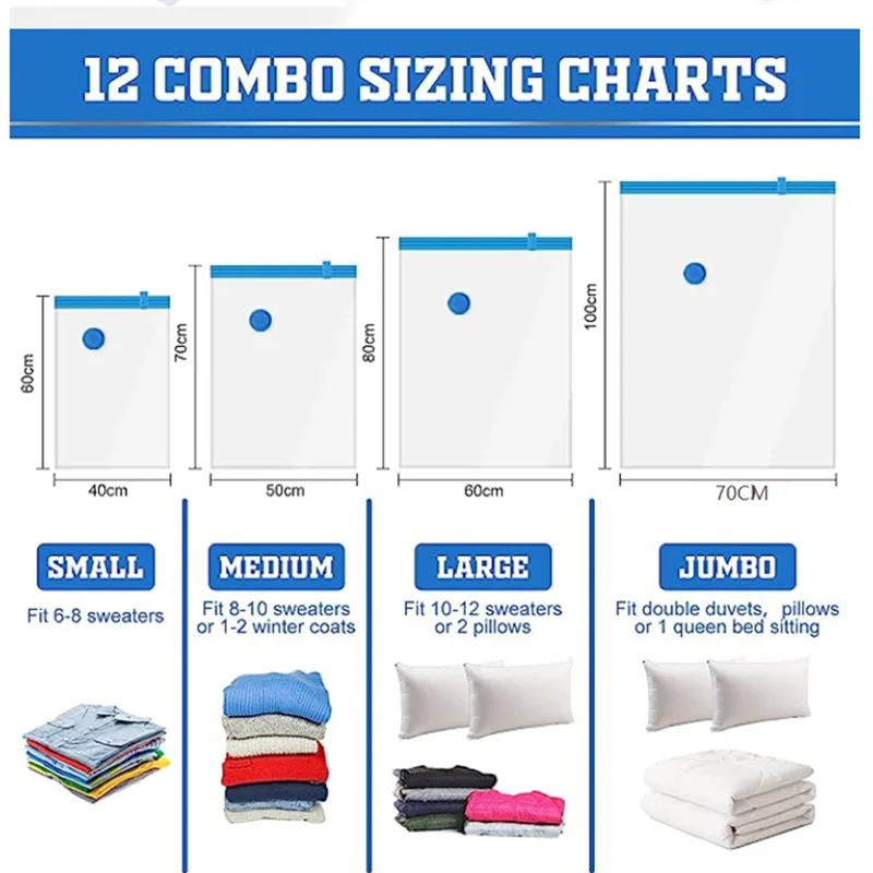 

P4-12PCS Travel Vacuum Storage Bags With Electric Pump Vacuum Seal Bags For Luggage Space Saver Bags For Clothes EU Plug
