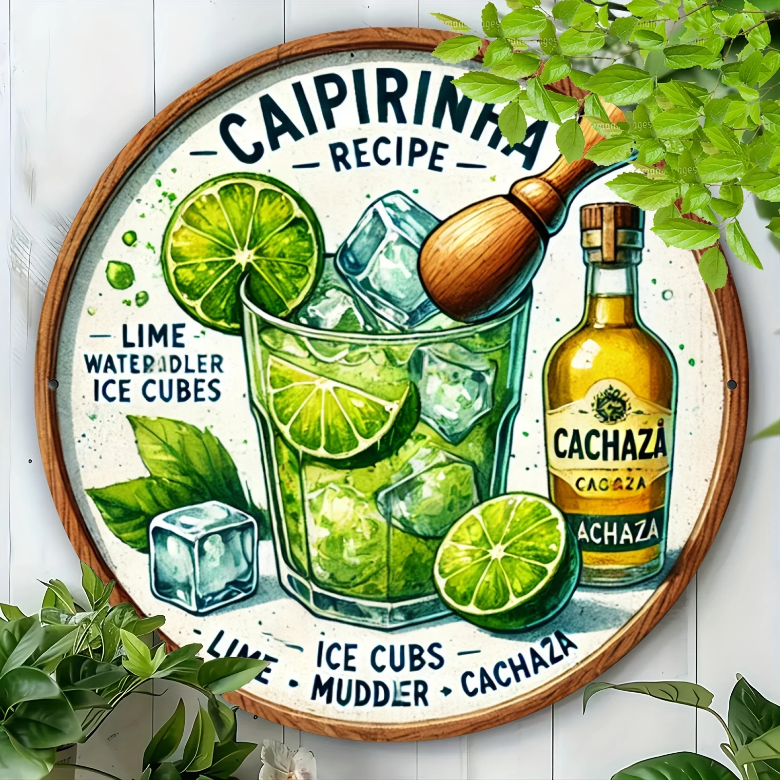 Retro-style Brazilian Cocktail Recipe Aluminum Circular Sign, with Aluminum Printing Process, Suitable for Home/kitchen