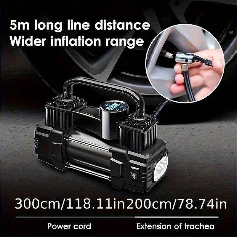 Inflator Ban Kompresor Udara 12V 150 PSI Pompa Udara Silinder Ganda Kuat Portabel, Digunakan untuk Ban Mobil, Pompa Ban Otomatis,