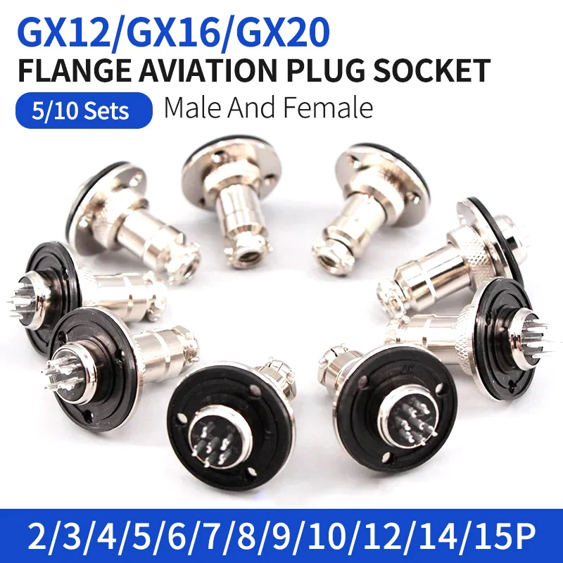 

5/10sets GX12 16 20 Flange mounting 3-hole fixing aviation connector plug&socket 2/3/4/5/6/7/8/9/10/12/14pin circular connectors