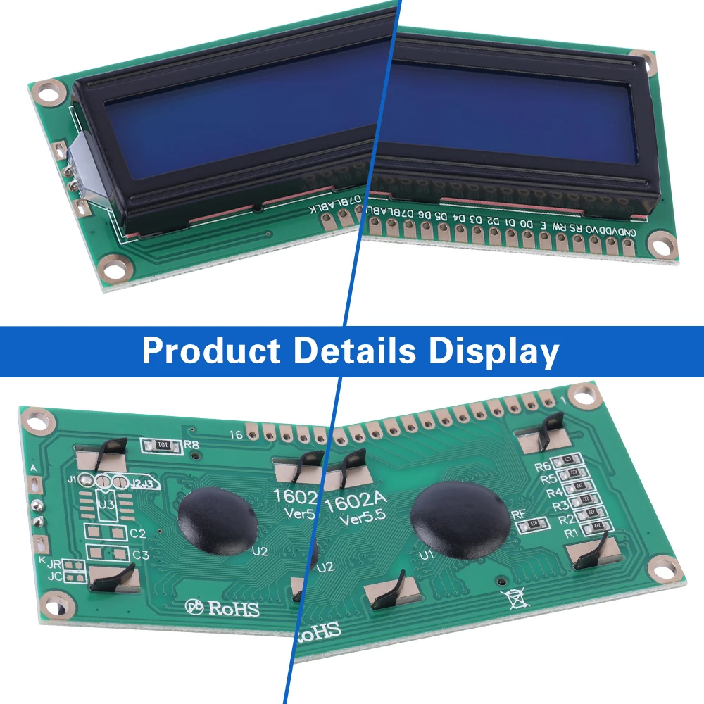 블루 필름 화이트 문자 도트 매트릭스 스크린, 다국어 모듈, 02X16 LCD 컨트롤러, ST7066, 16*2 흑백 스크린, 1602A