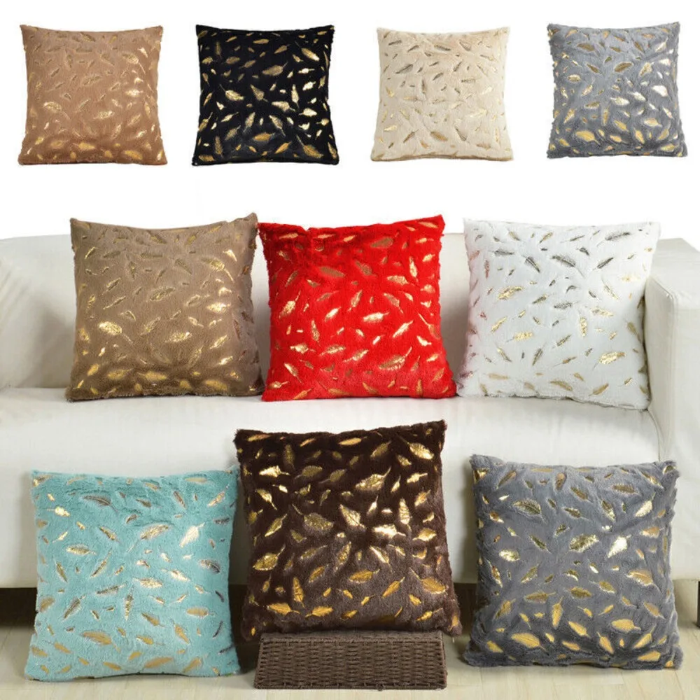 Plush Throw Pillow Covers Gilded Feather Home Decor Couch Pillowcase 43x43cm Gift Cushion Cover Sofa Housewear & Furnishings