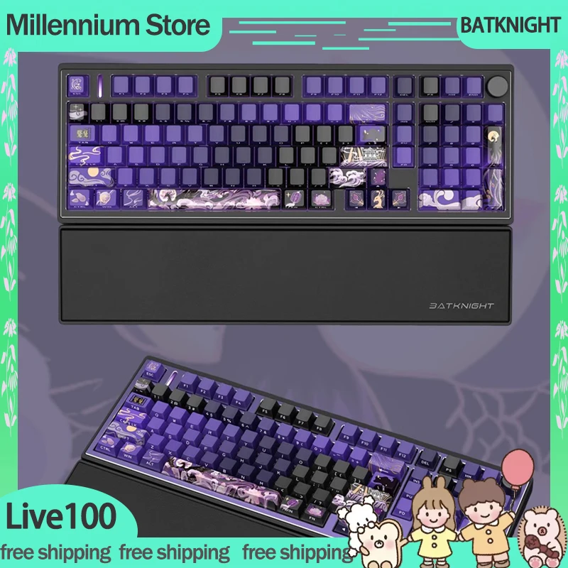 BATKNIGHT Live100 Mechanical Gamer Keyboards 3Mode 2.4G Wireless Bluetooth Keyboard Keycaps PBT Customize Gaming Keyboards Gifts