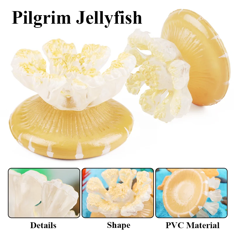 Oenux Ocean Animals Model Jellyfish Starfish Sea Anemone Coral Action Figures Aquarium PVC Miniature Educational Kids Toy Gift