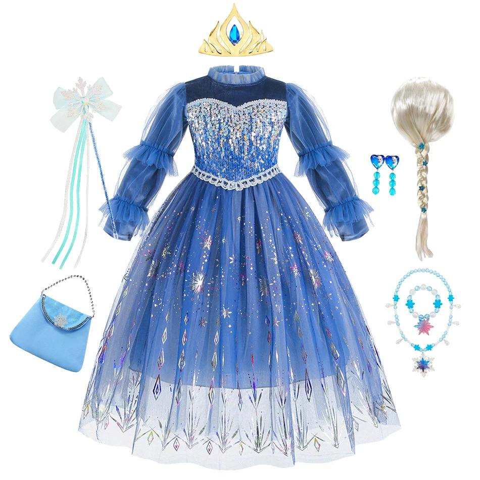 

Disney Frozen Elsa Princess Party Dress Elegant Blue Gown with Snowflake Designs for Girls Beautiful Birthday Christmas Outfit