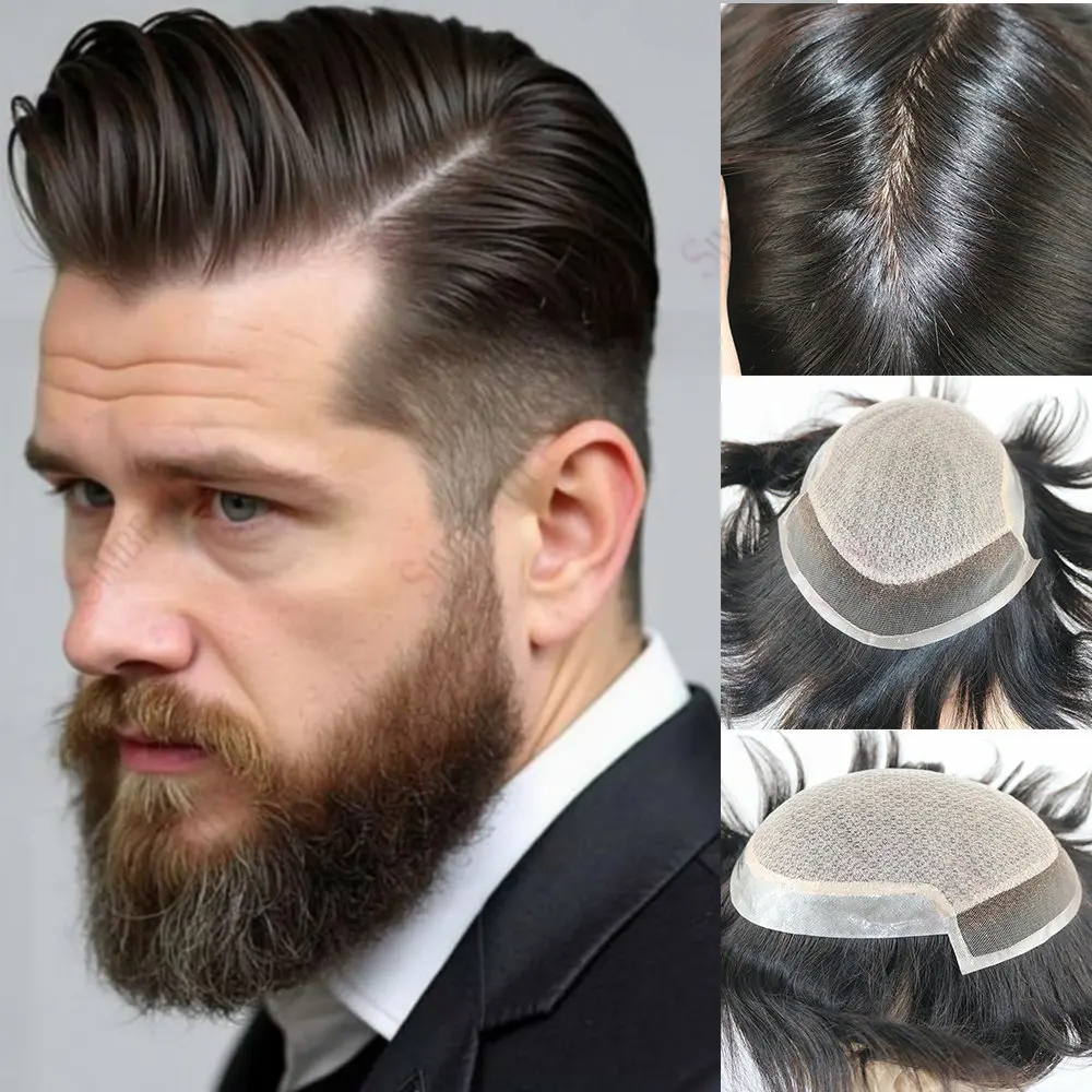 

Натуральная линия волос, швейцарское кружево, шелковая основа, мужской парик, человеческие волосы, реалистичный мужской парик, искусственный вокруг сменного шиньона, капиллярные протезы