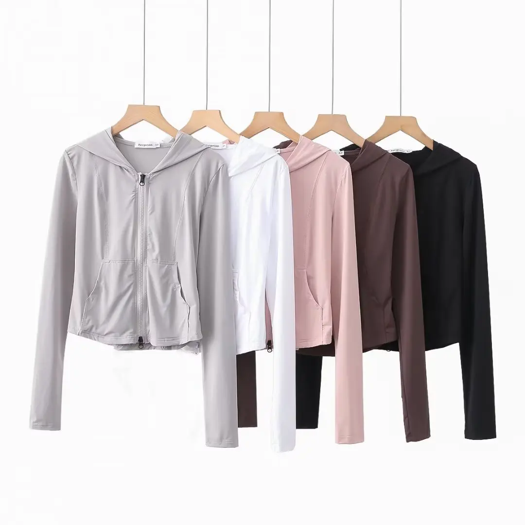 

Женская облегающая солнцезащитная куртка из ледяного шелка с капюшоном на молнии и длинными рукавами, солнцезащитная рубашка для лета, популярный стиль девушки