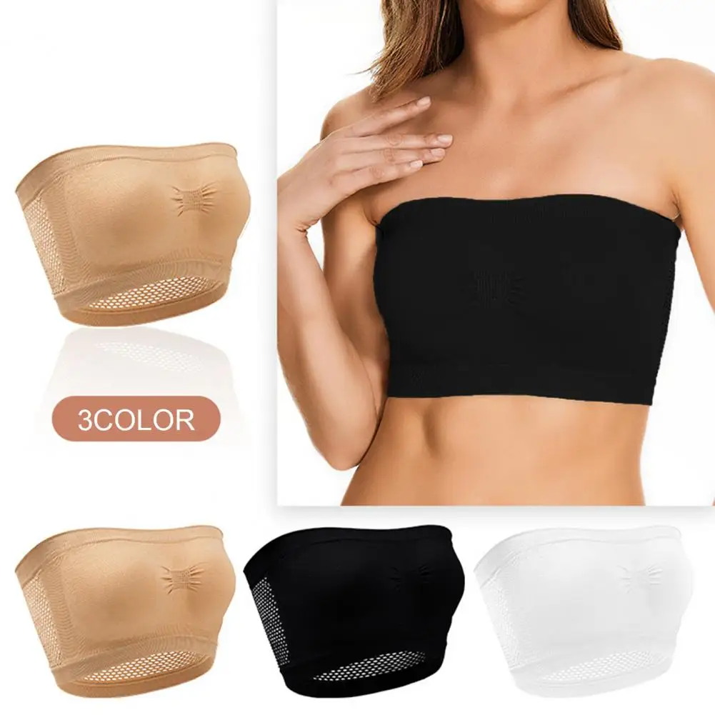 

Padded Strapless Bra Wireless Anti-slip Push Up Bandeau Bra with Removable Pads for Women Tube Top Underwear with for Dancing