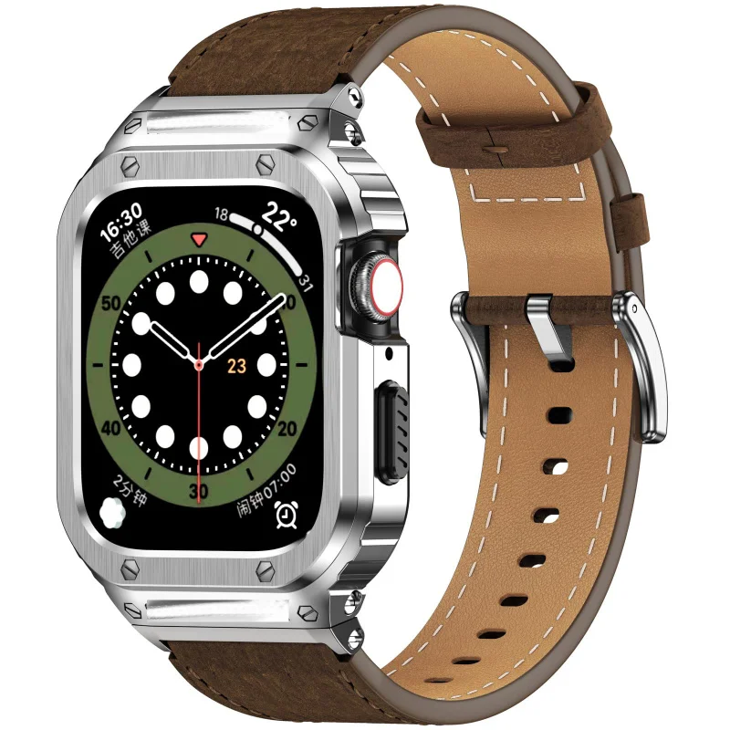 

Suitable for Apple Watch S9/Ultra/7/8 Small Square Crazy Horse Leather Integrated Strap 40/41/44/45/49mm