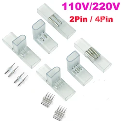 AC110V 220V / 2Pin 4Pin Connector for 5050 2835 LED Neon Strip Light L T I Shape Corner Connector Middle with Copper Needle