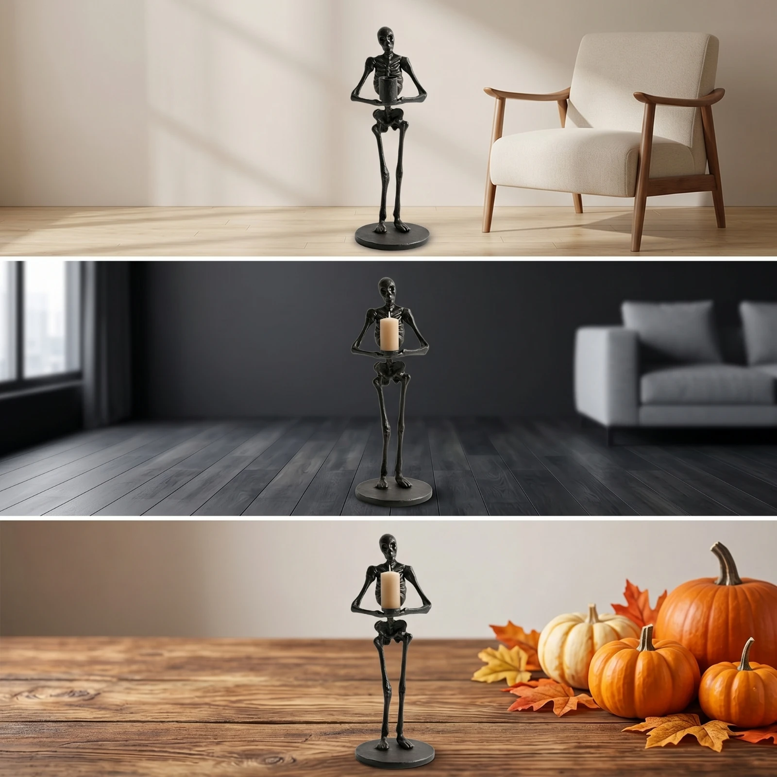Skeletal Candle Holder Black Gothic Candle Holder Home Decor Freestanding Dark for Party